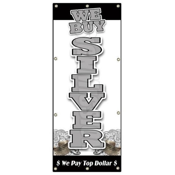 WE BUY SILVER VERTICAL BANNER SIGN gold appraisals precious stone rings, Signmission, Mfr#: B-96 We Buy Silver Vertical